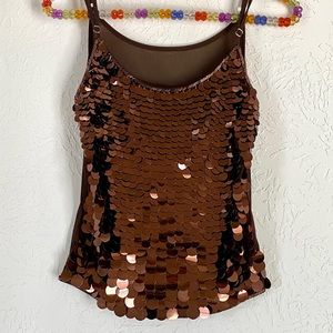 Beautiful camisole top is decorated with large shiny standout brown sequins!